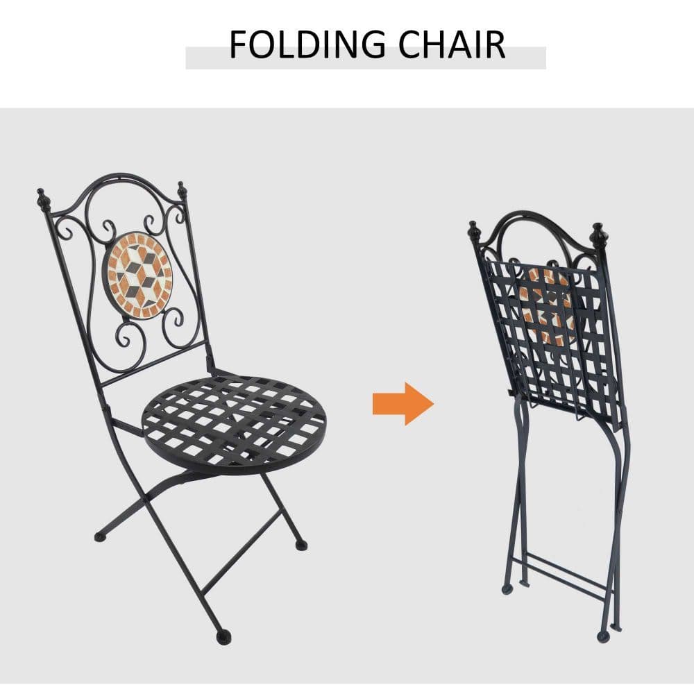 image-Outsunny 3 Pcs Mosaic Bistro Table Chairs Set-Black/Orange/White