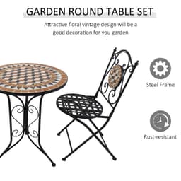 image-Outsunny 3 Pcs Mosaic Bistro Table Chairs Set-Black/Orange/White