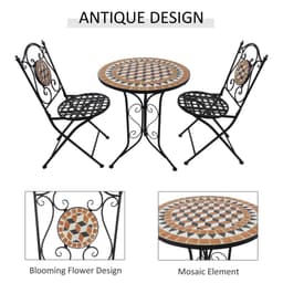 image-Outsunny 3 Pcs Mosaic Bistro Table Chairs Set-Black/Orange/White