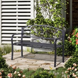 image-Outsunny Metal Frame Bench, 128Lx50Wx91H cm-Black