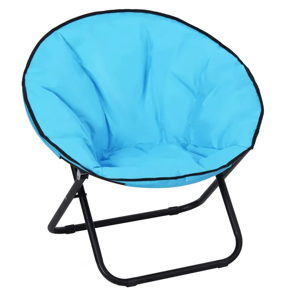 image-Folding Saucer Moon Chair, 80Lx80Wx75H cm, Metal Frame, 600D Oxford Cloth-Blue