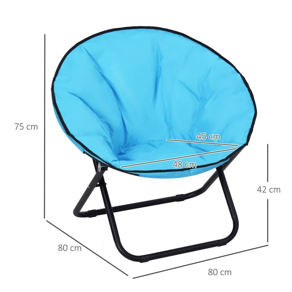 image-Folding Saucer Moon Chair, 80Lx80Wx75H cm, Metal Frame, 600D Oxford Cloth-Blue