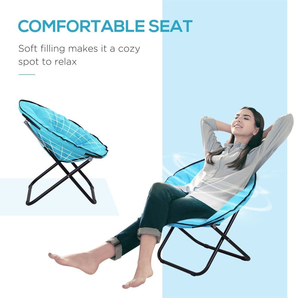 image-Folding Saucer Moon Chair, 80Lx80Wx75H cm, Metal Frame, 600D Oxford Cloth-Blue