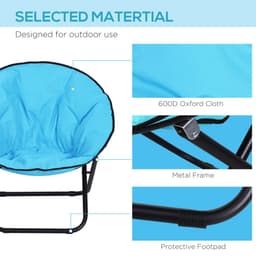 image-Folding Saucer Moon Chair, 80Lx80Wx75H cm, Metal Frame, 600D Oxford Cloth-Blue