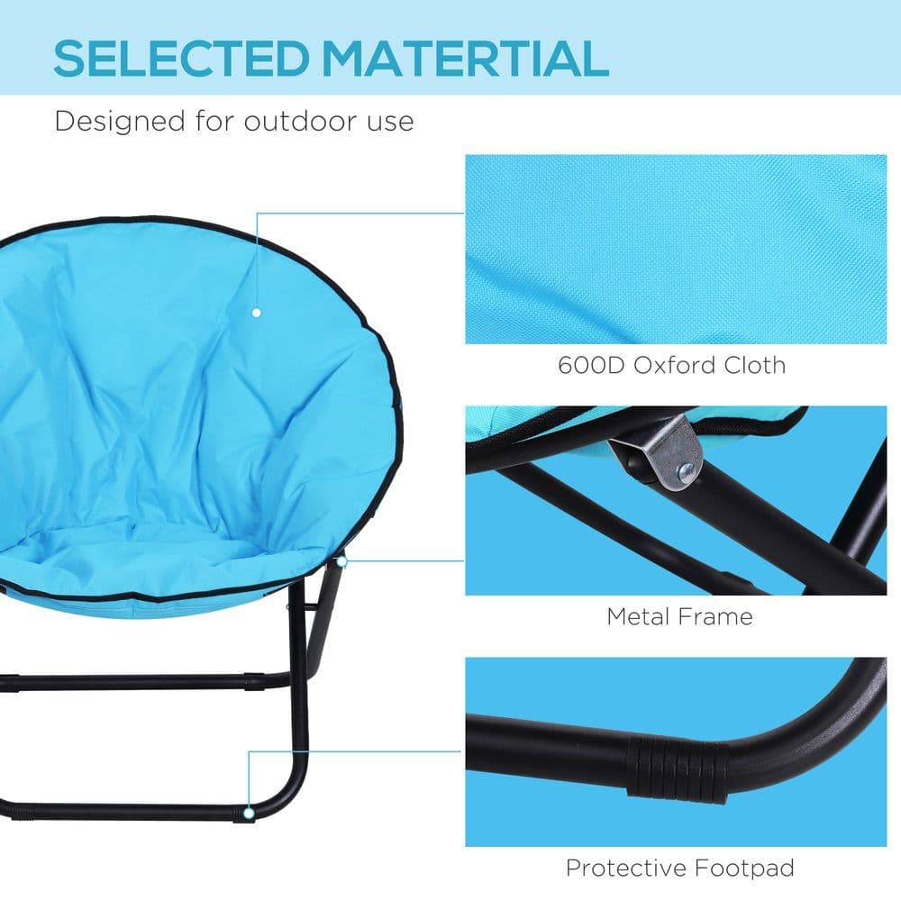 image-Folding Saucer Moon Chair, 80Lx80Wx75H cm, Metal Frame, 600D Oxford Cloth-Blue