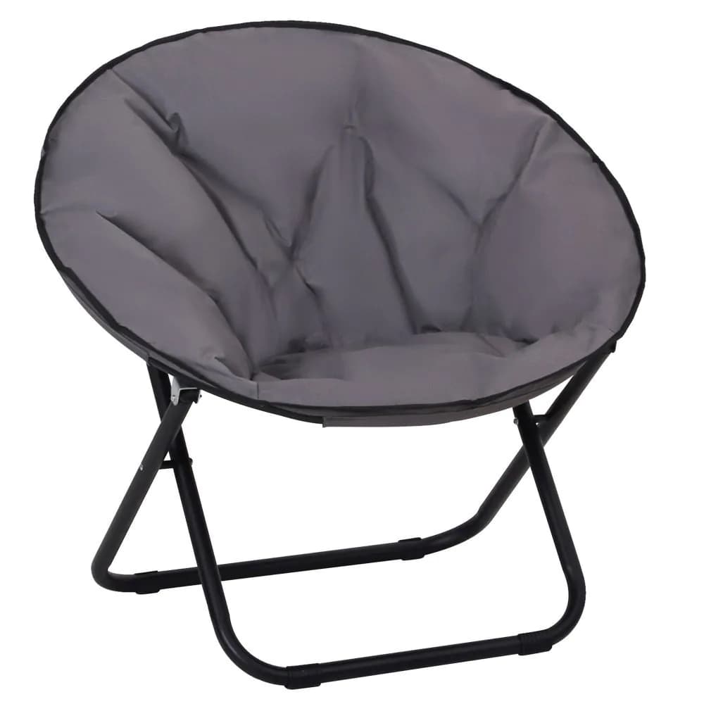 image-Folding Saucer Moon Chair, 80Lx80Wx75H cm, Metal Frame, 600D Oxford Cloth-Grey