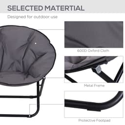 image-Folding Saucer Moon Chair, 80Lx80Wx75H cm, Metal Frame, 600D Oxford Cloth-Grey