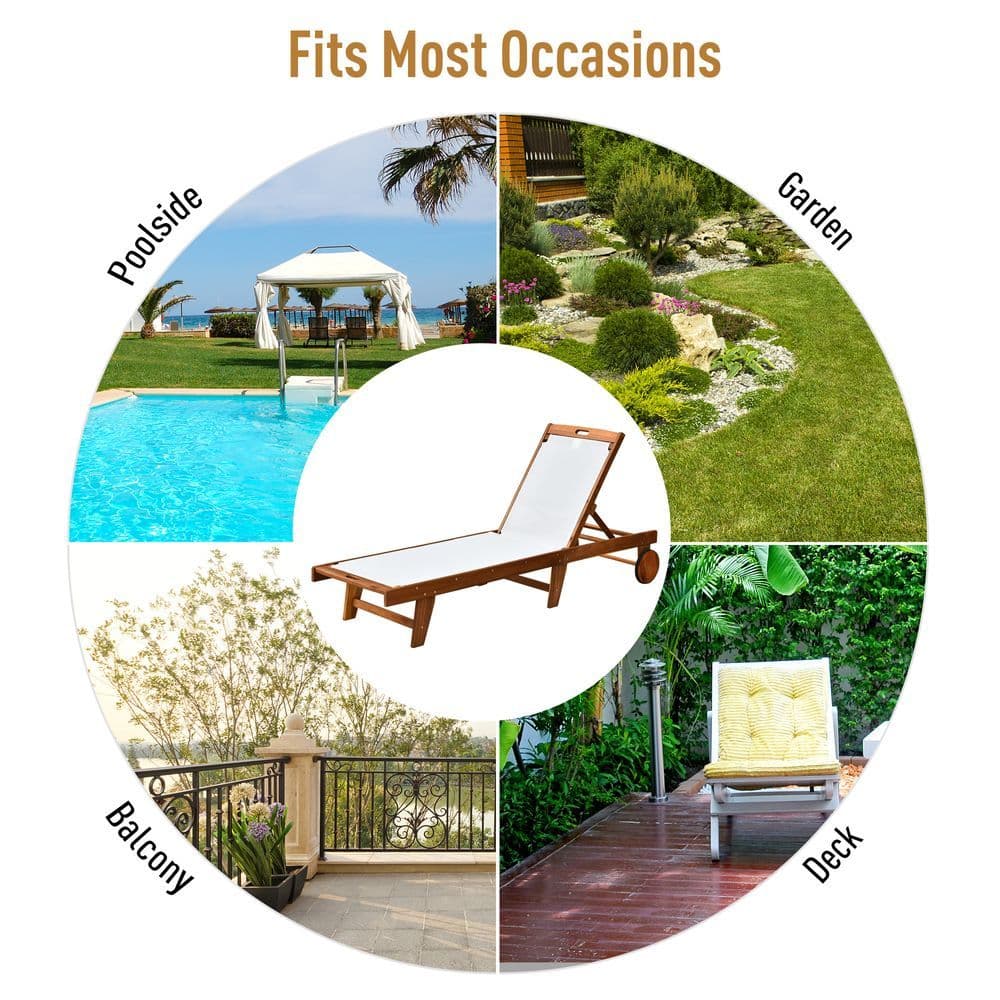 image-Outsunny Texteline Sun Lounger, 98L cm, Acacia Wood