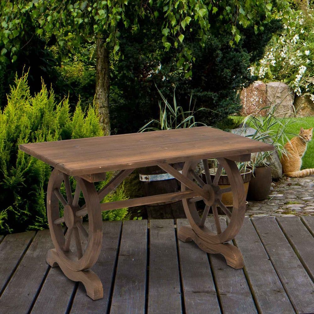 image-Garden Coffee Table Patio Display Desk Natural Fir Wood Water-Resistant Dining