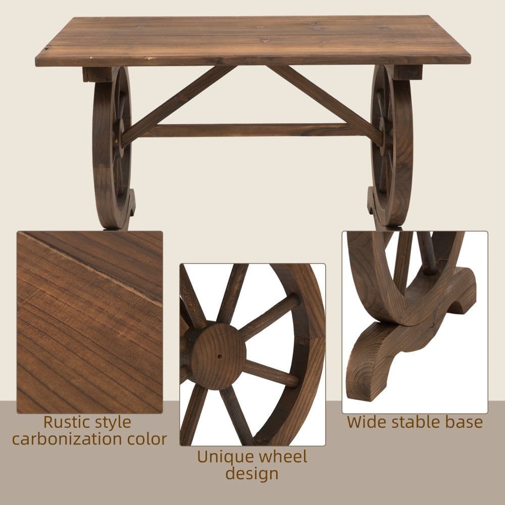 image-Garden Coffee Table Patio Display Desk Natural Fir Wood Water-Resistant Dining