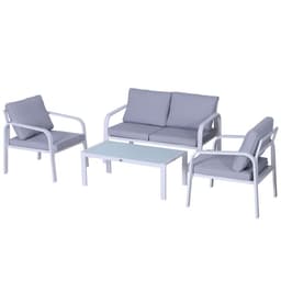 image-Outsunny 4-Seater Outdoor PE Rattan Table and Chairs Set White/Grey
