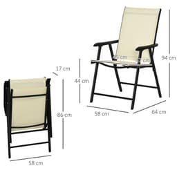 image-Set of 2 Foldable Metal Garden Chairs Dining Seat Yard Furniture Beige