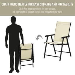 image-Set of 2 Foldable Metal Garden Chairs Dining Seat Yard Furniture Beige