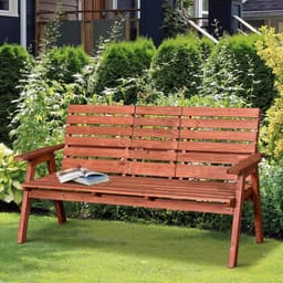 image-Outsunny Fir Wood Convertible 2 to 3 Seater Outdoor Garden Bench Wood Tone