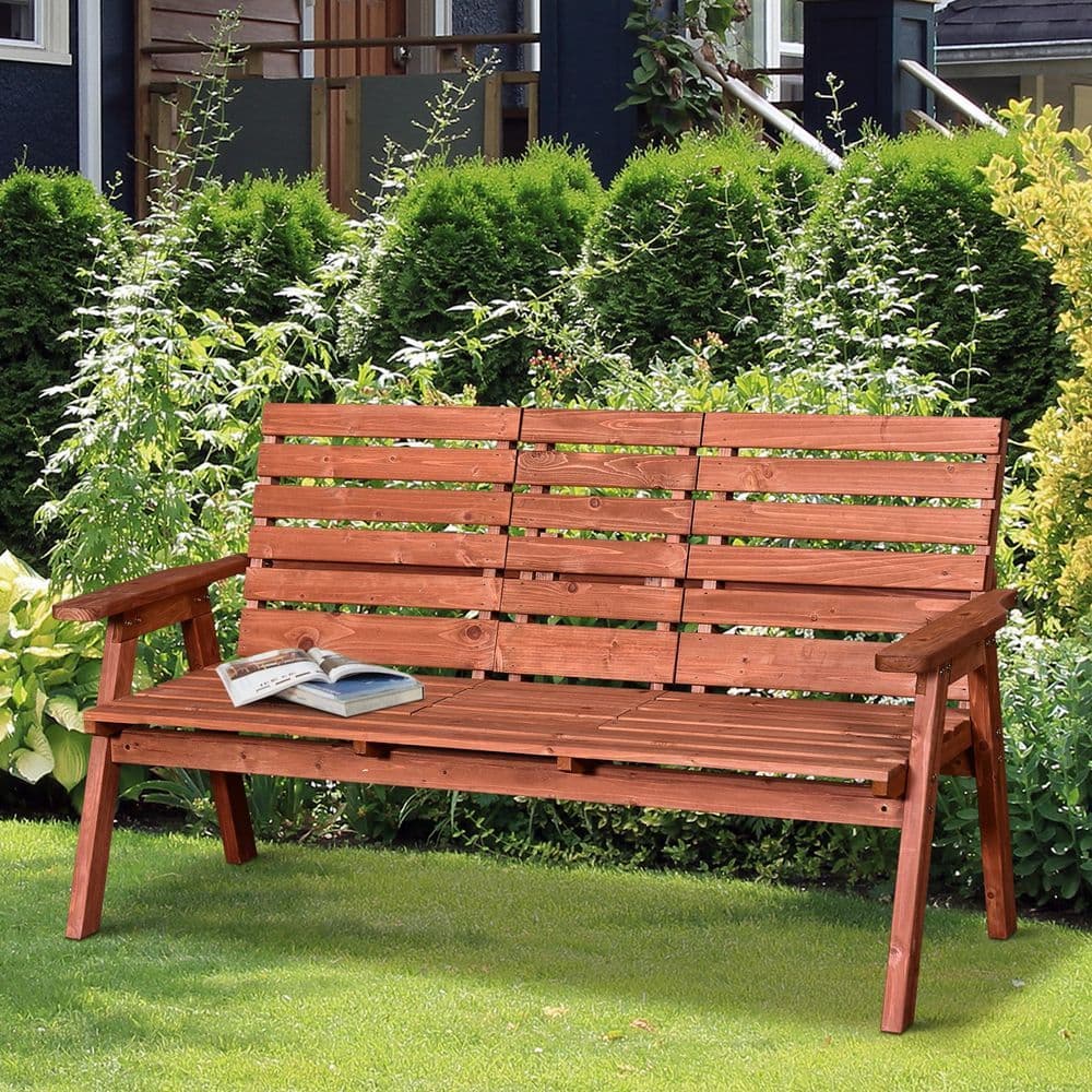 image-Outsunny Fir Wood Convertible 2 to 3 Seater Outdoor Garden Bench Wood Tone