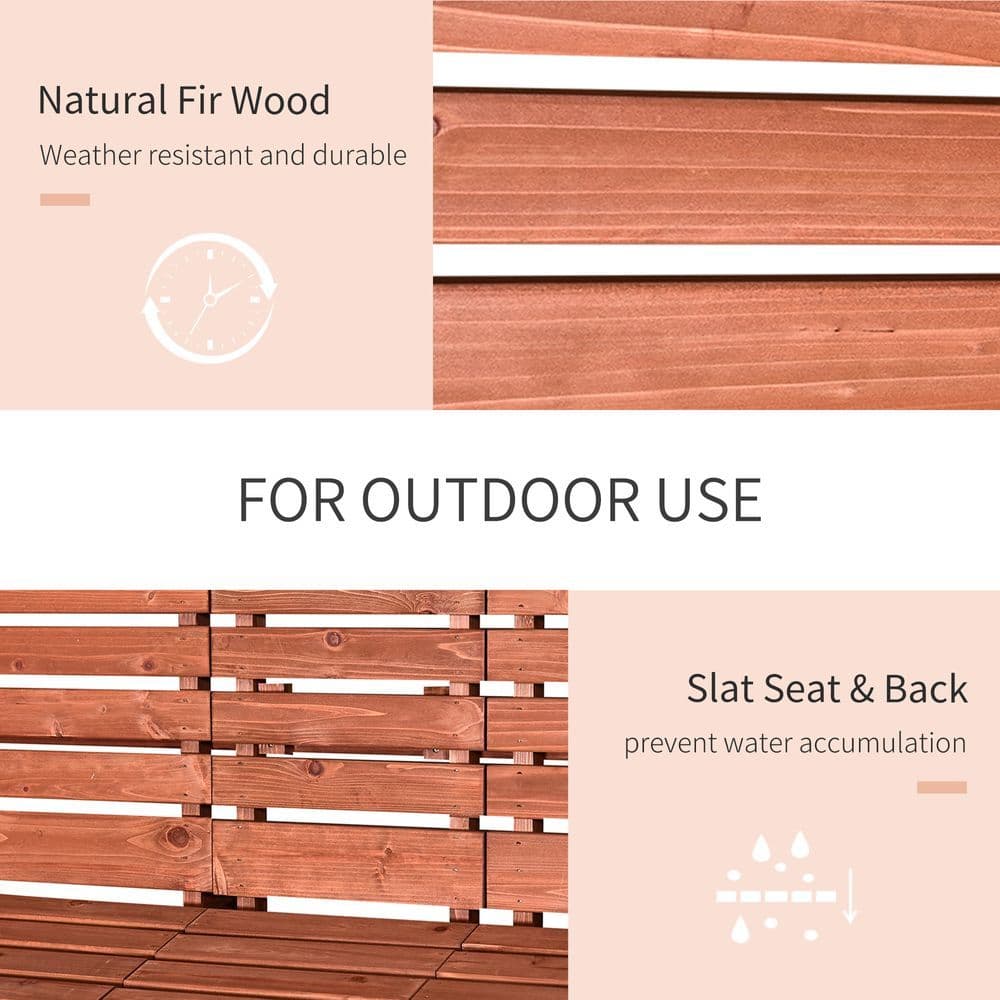 image-Outsunny Fir Wood Convertible 2 to 3 Seater Outdoor Garden Bench Wood Tone
