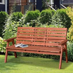 image-Outsunny Fir Wood Convertible 2 to 3 Seater Outdoor Garden Bench Wood Tone