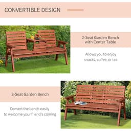 image-Outsunny Fir Wood Convertible 2 to 3 Seater Outdoor Garden Bench Wood Tone