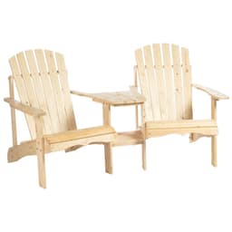 image-Wooden Double Adirondack Chairs Loveseat & Center Table & Umbrella Hole, Natural