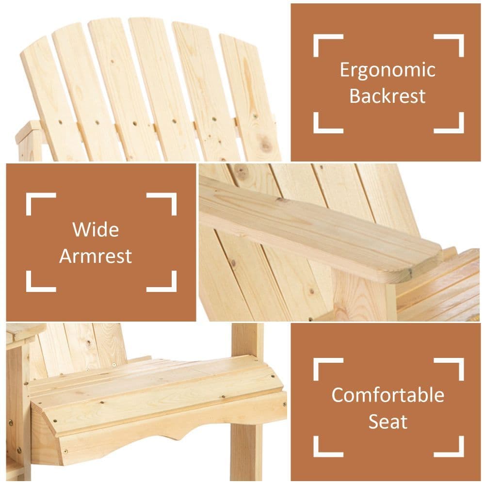 image-Wooden Double Adirondack Chairs Loveseat & Center Table & Umbrella Hole, Natural