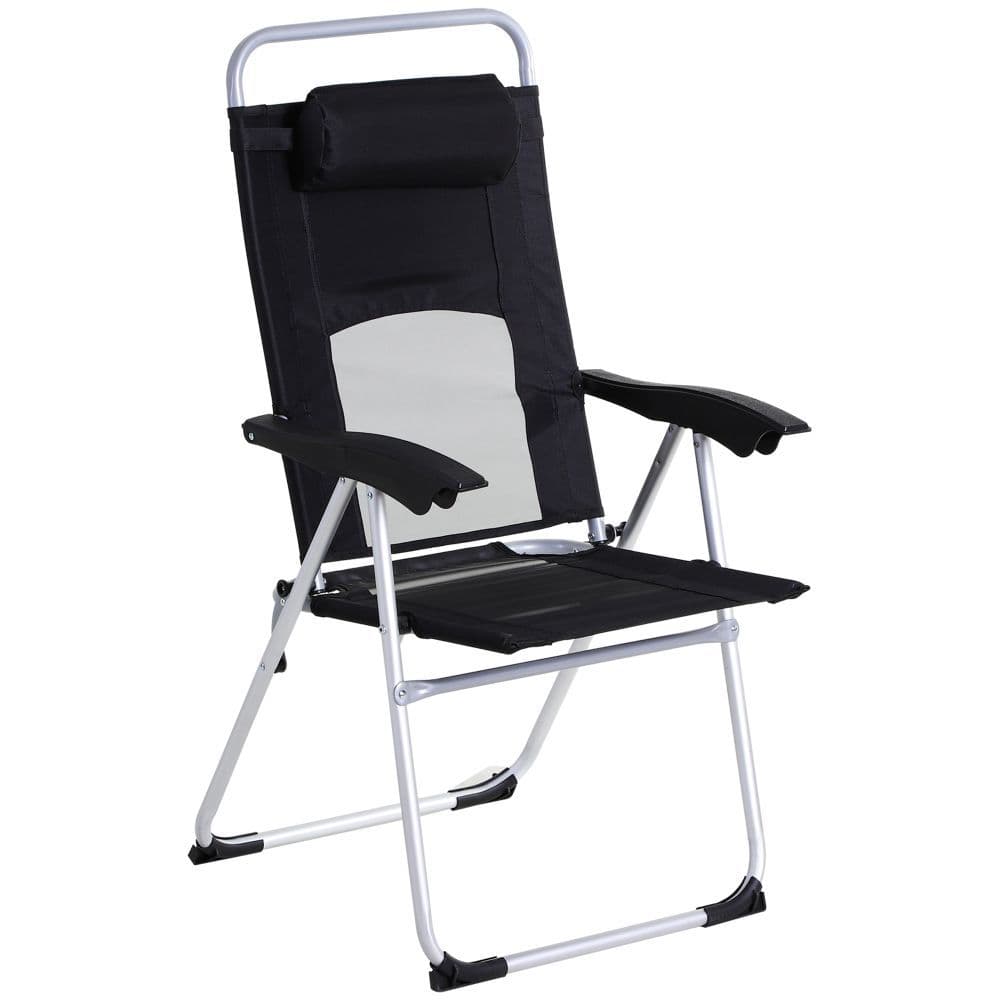 image-Metal Frame 3-Position Adjustable Outdoor Garden Chair w/ Headrest Black