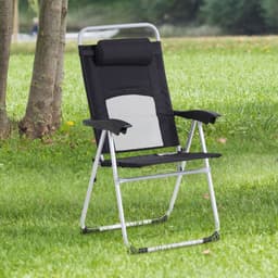 image-Metal Frame 3-Position Adjustable Outdoor Garden Chair w/ Headrest Black