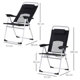 image-Metal Frame 3-Position Adjustable Outdoor Garden Chair w/ Headrest Black