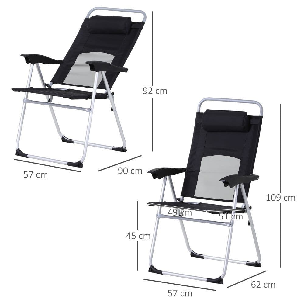 image-Metal Frame 3-Position Adjustable Outdoor Garden Chair w/ Headrest Black