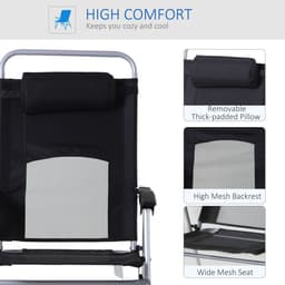 image-Metal Frame 3-Position Adjustable Outdoor Garden Chair w/ Headrest Black