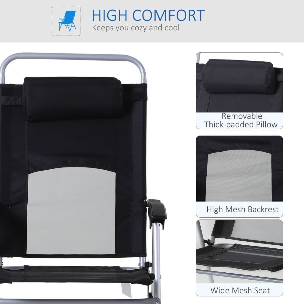 image-Metal Frame 3-Position Adjustable Outdoor Garden Chair w/ Headrest Black