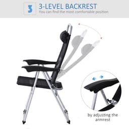 image-Metal Frame 3-Position Adjustable Outdoor Garden Chair w/ Headrest Black