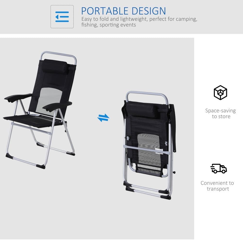 image-Metal Frame 3-Position Adjustable Outdoor Garden Chair w/ Headrest Black