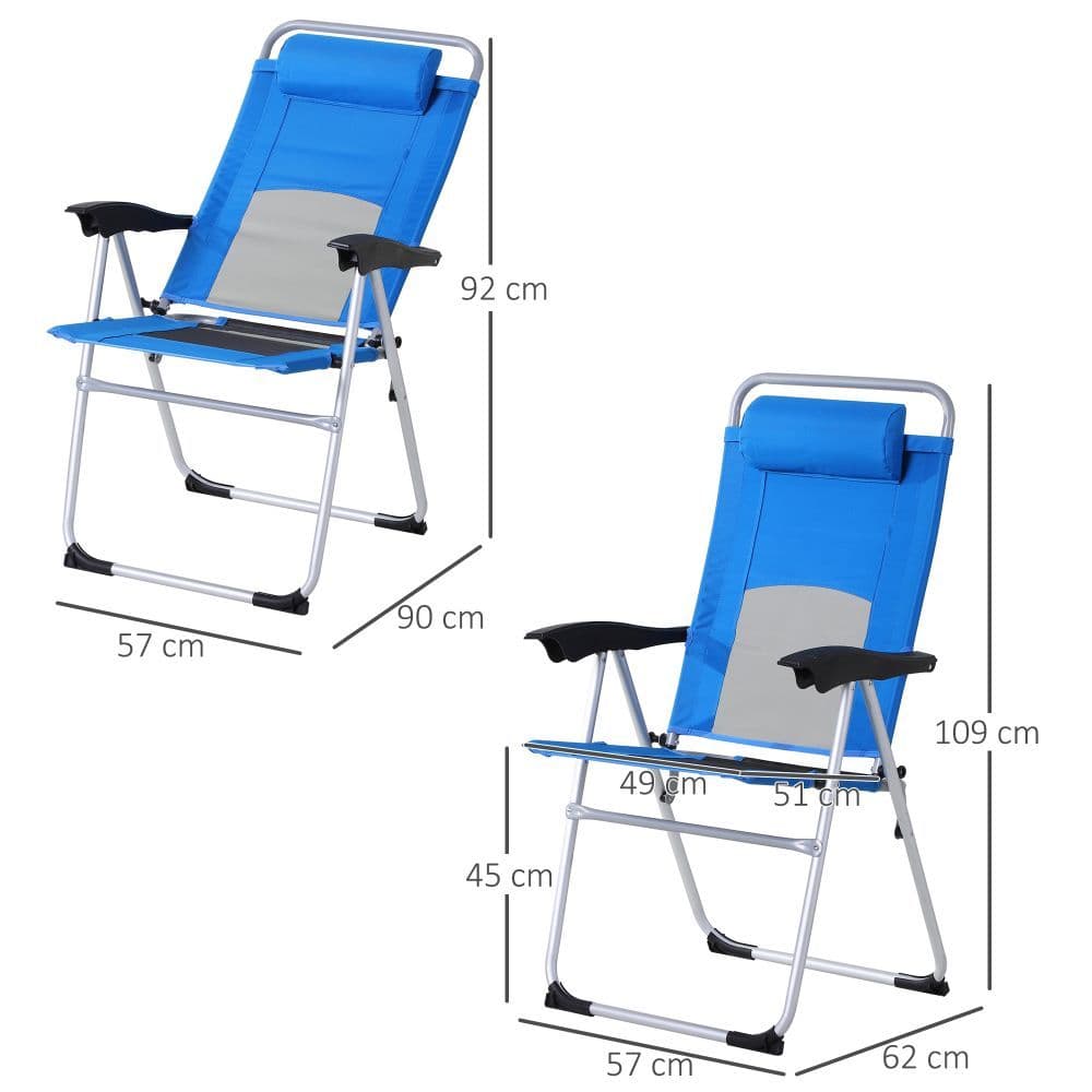 image-Metal Frame 3-Position Adjustable Outdoor Garden Chair w/ Headrest Blue