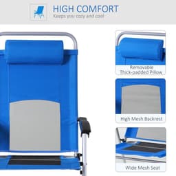 image-Metal Frame 3-Position Adjustable Outdoor Garden Chair w/ Headrest Blue