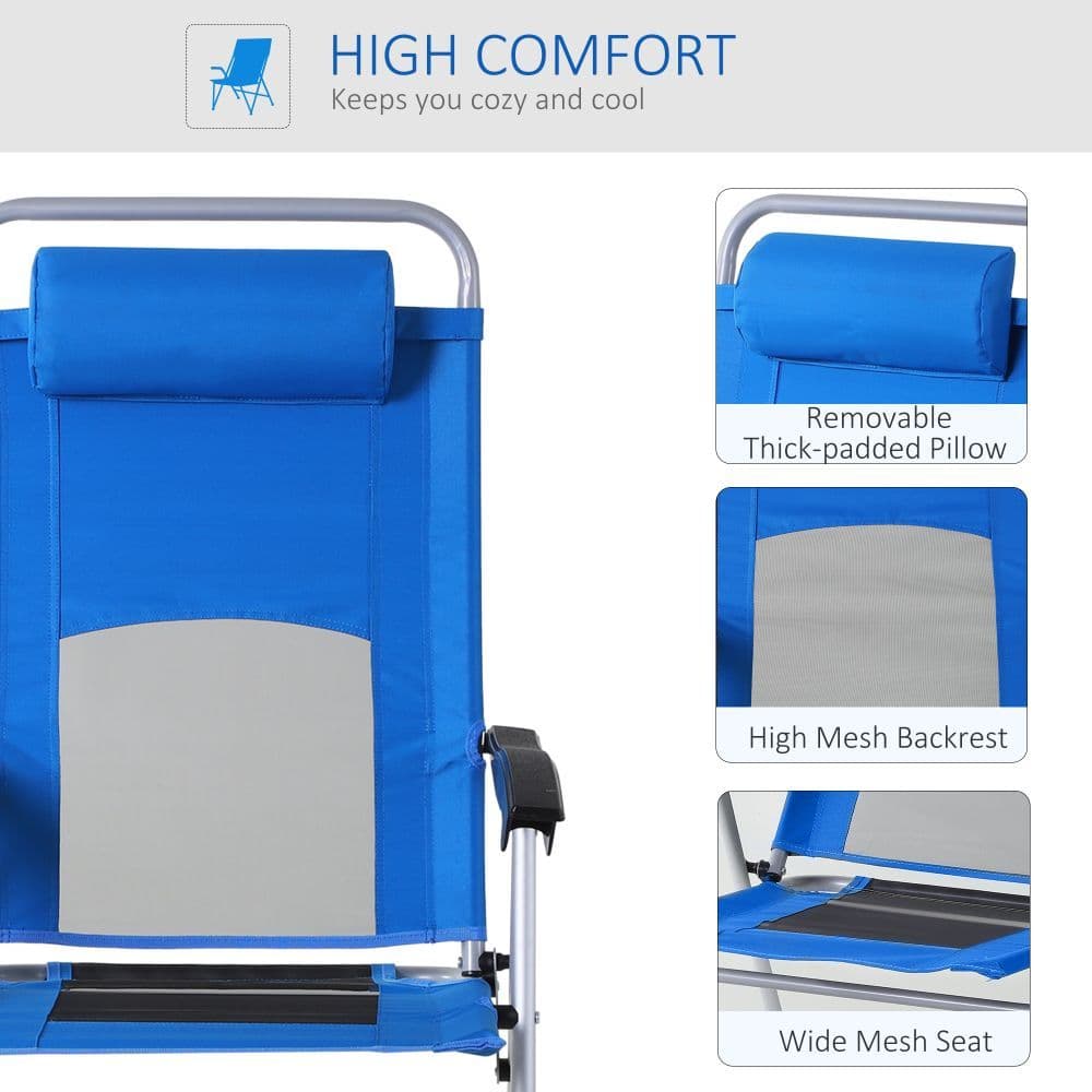 image-Metal Frame 3-Position Adjustable Outdoor Garden Chair w/ Headrest Blue