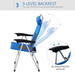 image-Metal Frame 3-Position Adjustable Outdoor Garden Chair w/ Headrest Blue