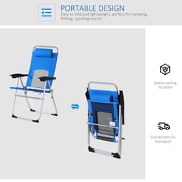 image-Metal Frame 3-Position Adjustable Outdoor Garden Chair w/ Headrest Blue