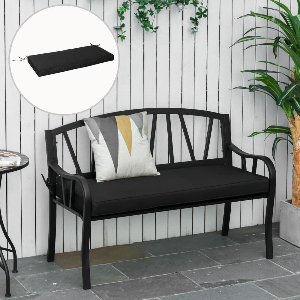image-Garden Bench Cushion 2 Seater Seat Pad , Black