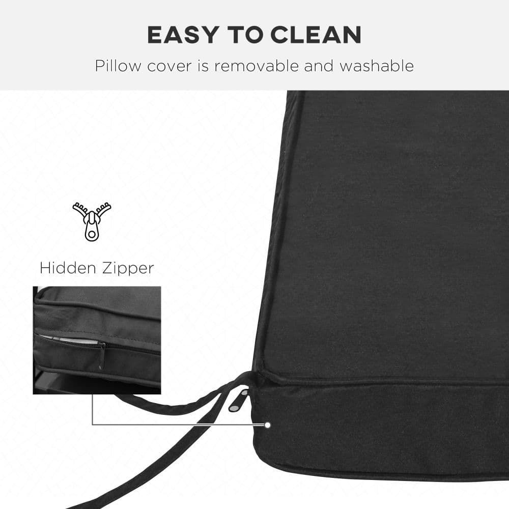 image-Garden Bench Cushion 2 Seater Seat Pad , Black
