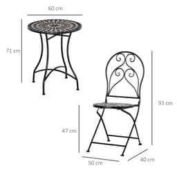 image-3PC Garden Bistro Set with Mosaic Tile Top and Seats, Metal Frame