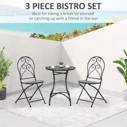 image-3PC Garden Bistro Set with Mosaic Tile Top and Seats, Metal Frame