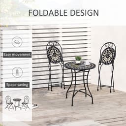image-3PC Garden Bistro Set with Mosaic Tile Top and Seats, Metal Frame