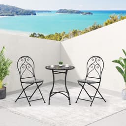 image-3PC Garden Bistro Set with Mosaic Tile Top and Seats, Metal Frame