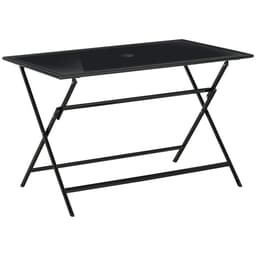 image-Folding Outdoor Table for 6, Rectangle Glass Top with Parasol Hole 110x70x70cm