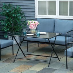 image-Folding Outdoor Table for 6, Rectangle Glass Top with Parasol Hole 110x70x70cm