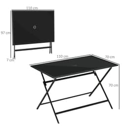 image-Folding Outdoor Table for 6, Rectangle Glass Top with Parasol Hole 110x70x70cm