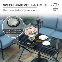 image-Folding Outdoor Table for 6, Rectangle Glass Top with Parasol Hole 110x70x70cm