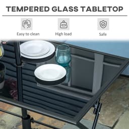 image-Folding Outdoor Table for 6, Rectangle Glass Top with Parasol Hole 110x70x70cm