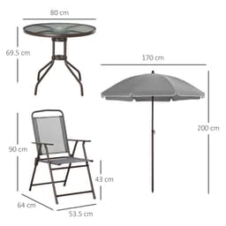 image-6Pc Patio Dining Set with Umbrella, 4 Folding Chairs Glass Table