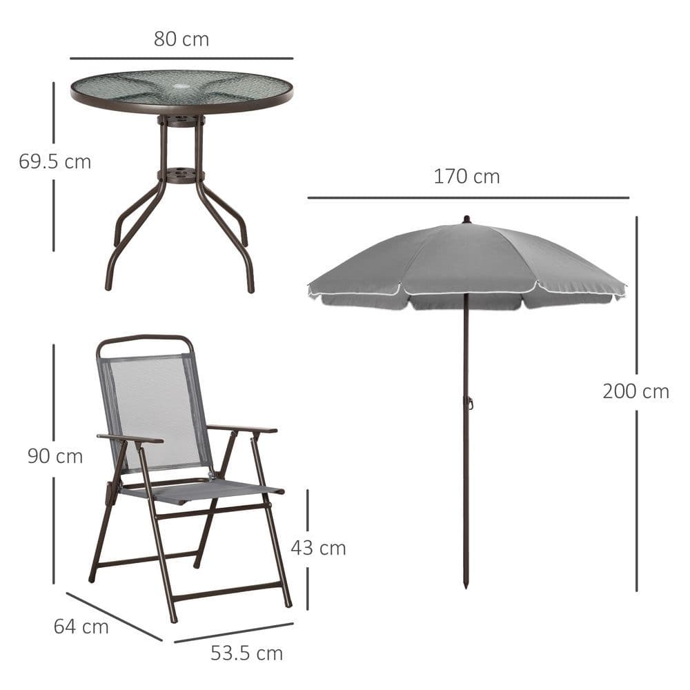 image-6Pc Patio Dining Set with Umbrella, 4 Folding Chairs Glass Table